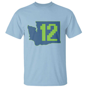 Washington State Map Number 12 T Shirt Pacific Northwest Sports Fan TS12 Light Blue Print Your Wear