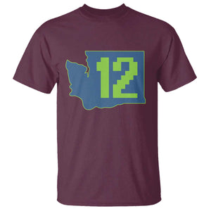 Washington State Map Number 12 T Shirt Pacific Northwest Sports Fan TS12 Maroon Print Your Wear