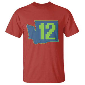 Washington State Map Number 12 T Shirt Pacific Northwest Sports Fan TS12 Red Print Your Wear