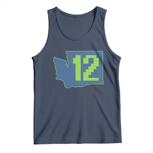 Washington State Map Number 12 Tank Top Pacific Northwest Sports Fan TS12 Navy Print Your Wear
