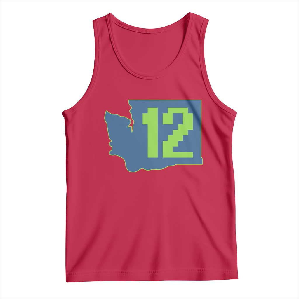 Washington State Map Number 12 Tank Top Pacific Northwest Sports Fan TS12 Red Print Your Wear