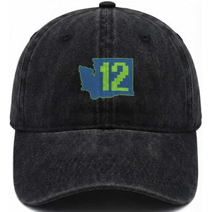 Washington State Map Number 12 Washed Cotton Baseball Cap Pacific Northwest Sports Fan TS12 Print Your Wear
