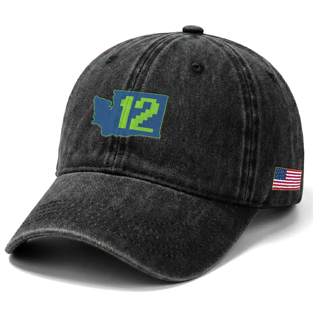 Washington State Map Number 12 Washed Cotton Baseball Cap Pacific Northwest Sports Fan TS12 Print Your Wear