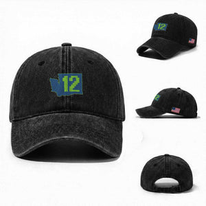 Washington State Map Number 12 Washed Cotton Baseball Cap Pacific Northwest Sports Fan TS12 Washed Cap Universal Fit Black Print Your Wear