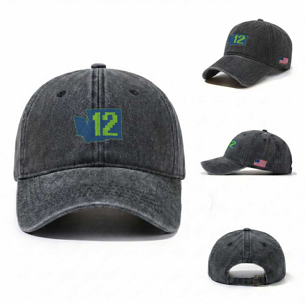 Washington State Map Number 12 Washed Cotton Baseball Cap Pacific Northwest Sports Fan TS12 Washed Cap Universal Fit Dark Gray Print Your Wear