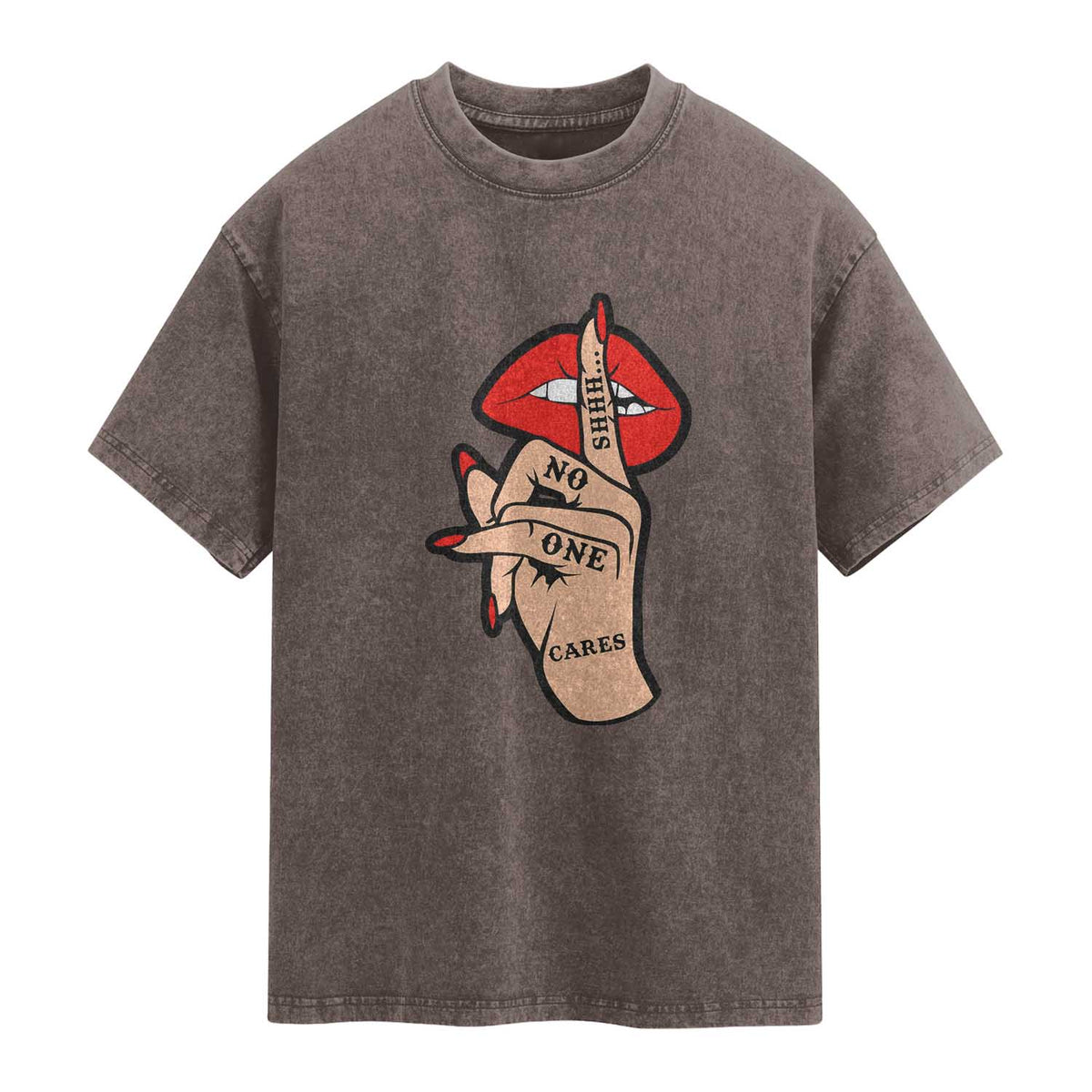 Shhh No One Cares Washed Cotton T-Shirt Sarcastic Humor Gift
