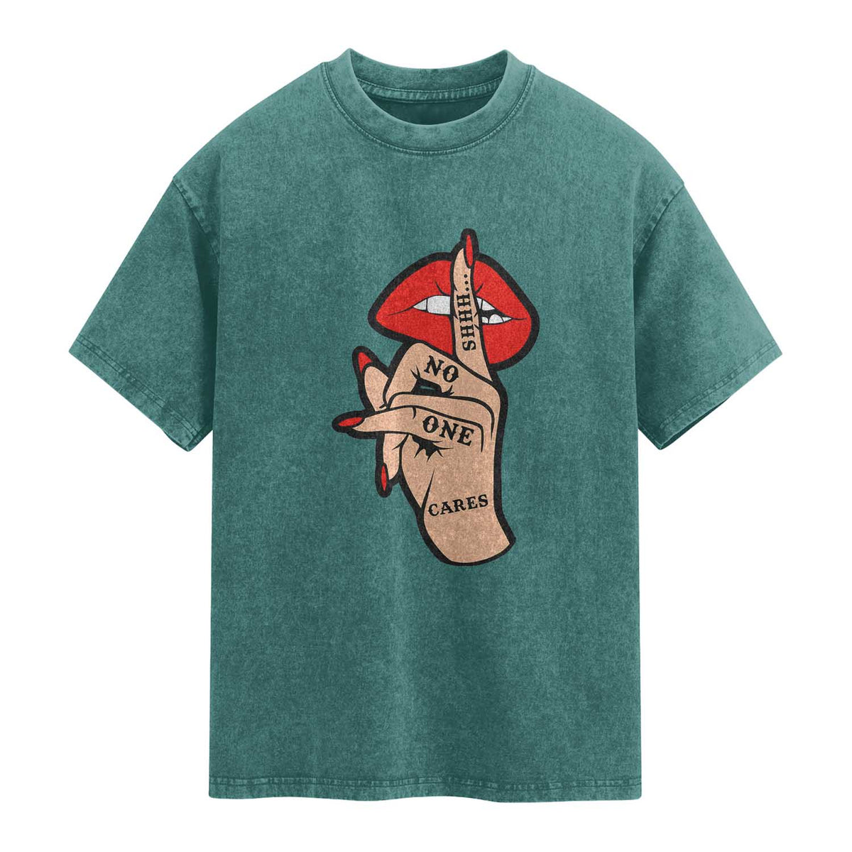 Shhh No One Cares Washed Cotton T-Shirt Sarcastic Humor Gift