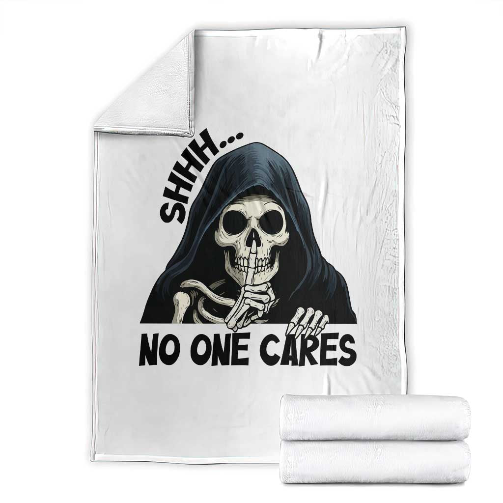 Funny Skeleton Humor Throw Blanket Shhh No One Cares TS12 White Print Your Wear