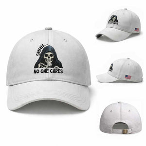 Funny Skeleton Humor Baseball Cap Shhh No One Cares TS12 Baseball Cap Universal Fit White Print Your Wear