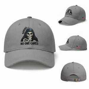 Funny Skeleton Humor Baseball Cap Shhh No One Cares TS12 Baseball Cap Universal Fit Sport Gray Print Your Wear
