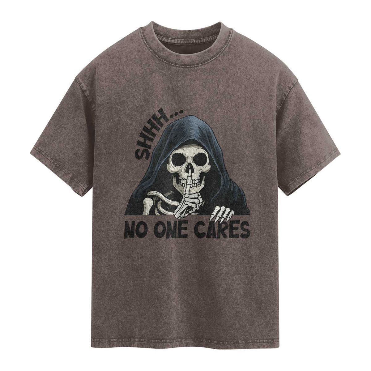 Funny Skeleton Humor Washed Cotton T-Shirt Shhh No One Cares