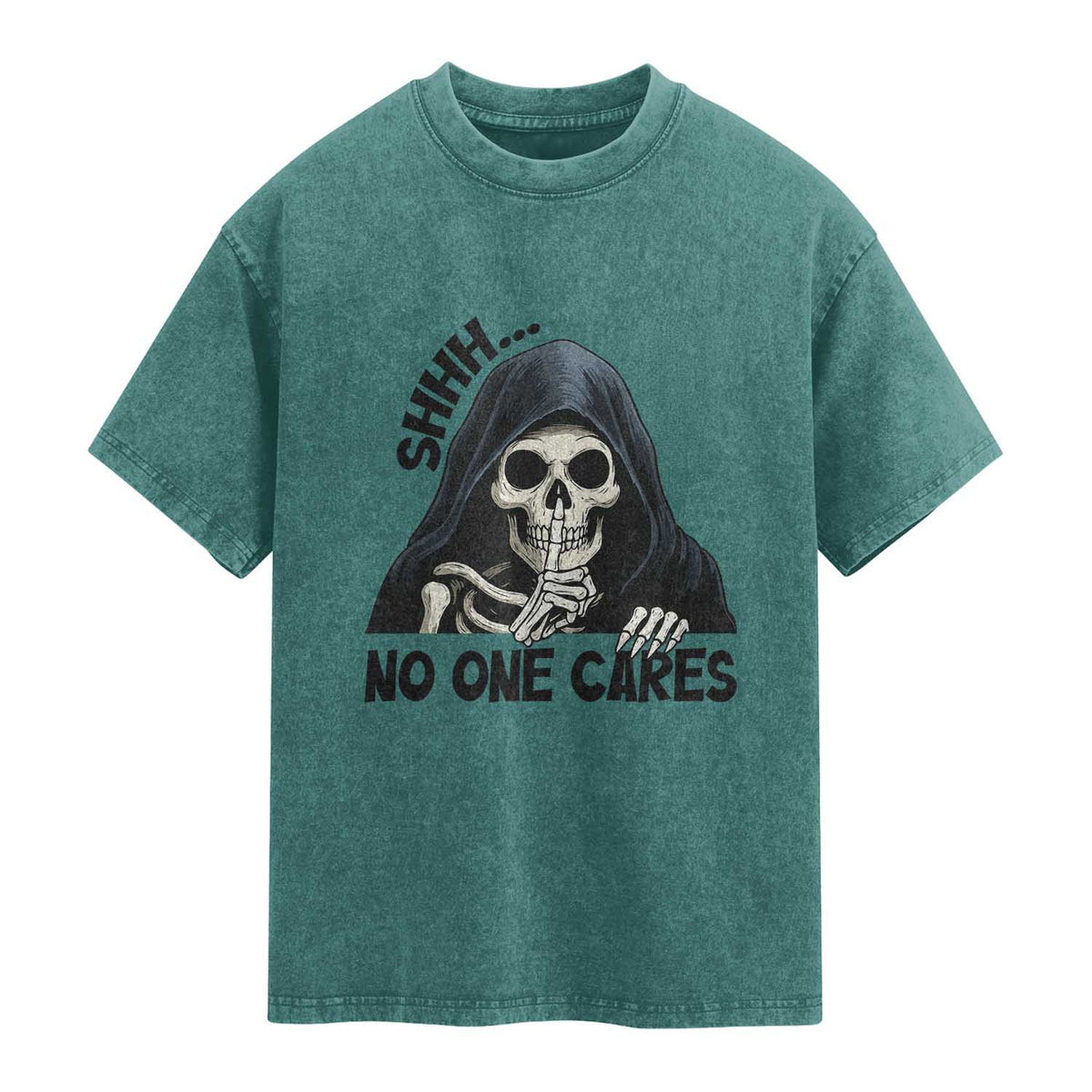 Funny Skeleton Humor Washed Cotton T-Shirt Shhh No One Cares