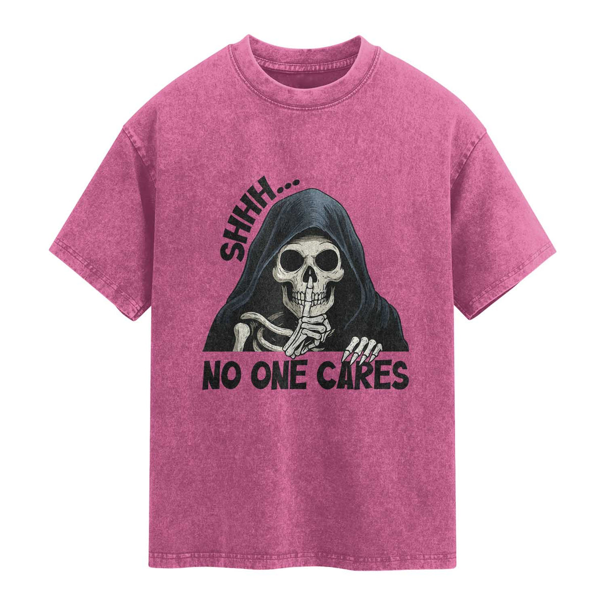 Funny Skeleton Humor Washed Cotton T-Shirt Shhh No One Cares