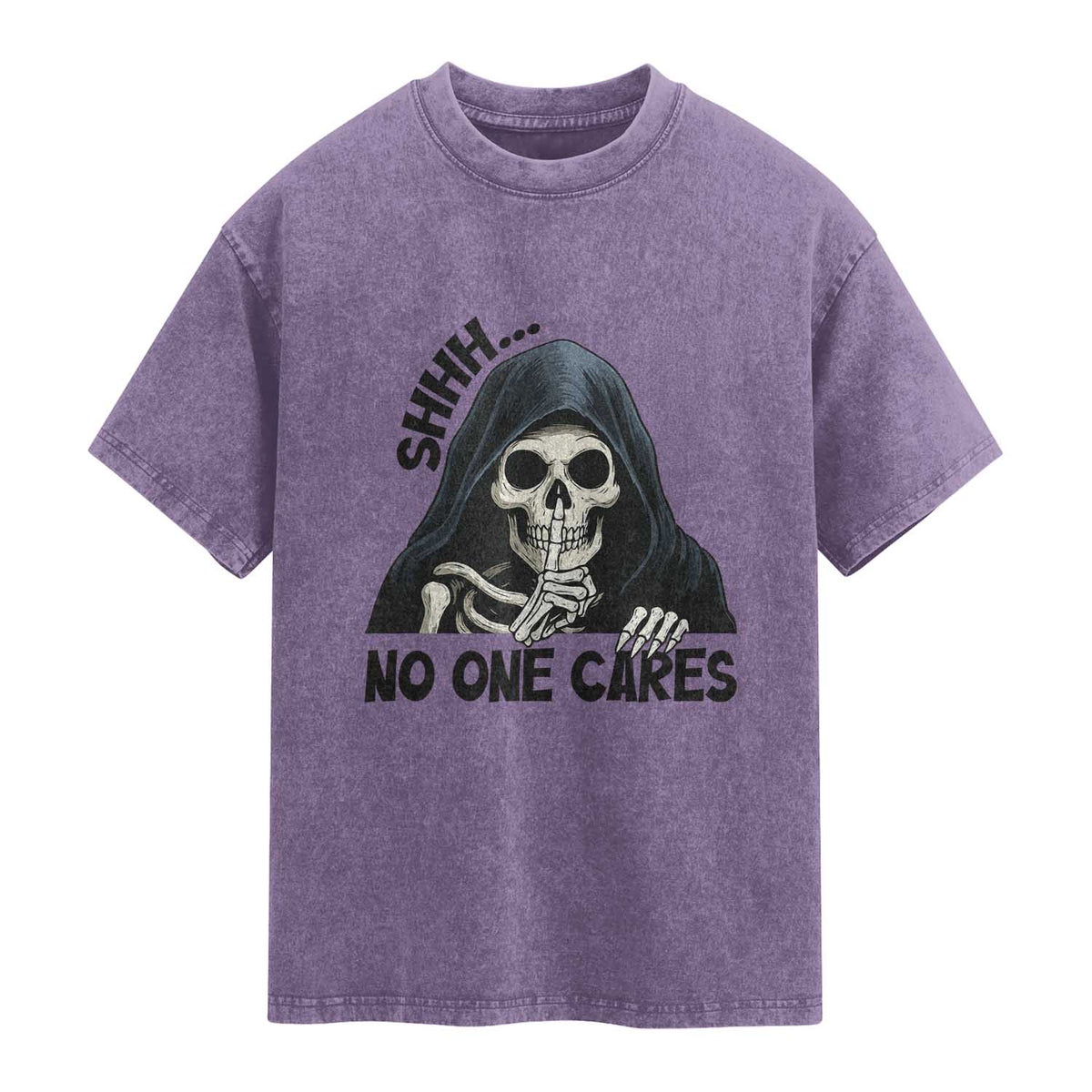 Funny Skeleton Humor Washed Cotton T-Shirt Shhh No One Cares