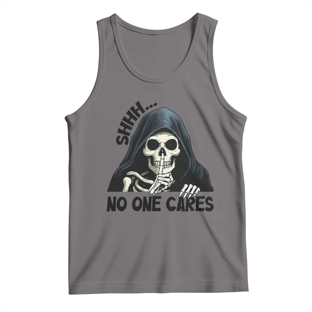 Funny Skeleton Humor Tank Top Shhh No One Cares TS12 Deep Heather Print Your Wear