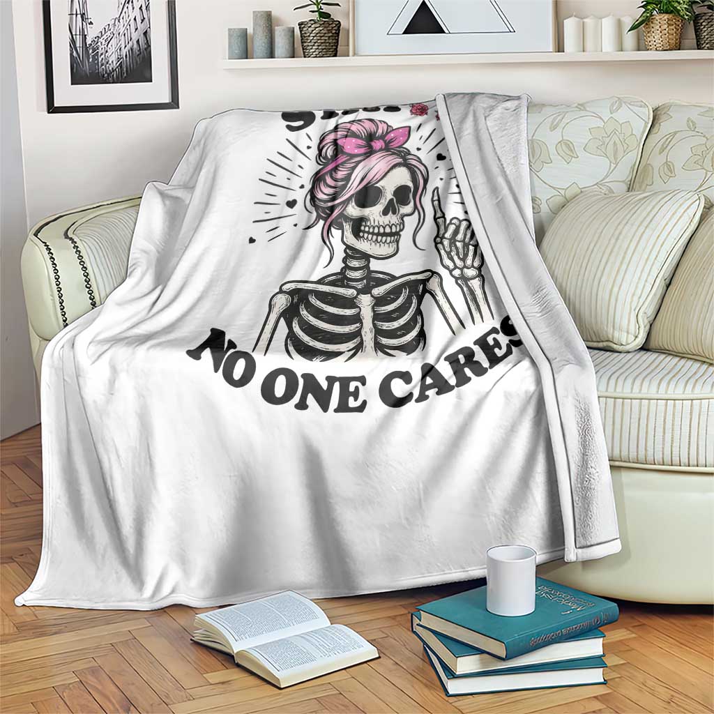 Funny Skeleton Sarcastic Throw Blanket Shhh No One Cares TS12 Print Your Wear