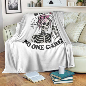Funny Skeleton Sarcastic Throw Blanket Shhh No One Cares TS12 Print Your Wear