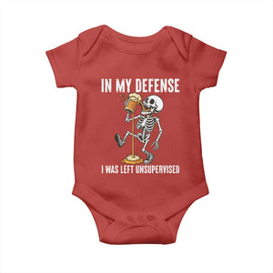 Funny Skeleton Beer Baby Onesie In My Defence I Was Left Unsupervised TS12 Red Print Your Wear