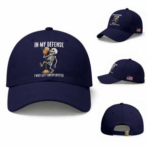 Funny Skeleton Beer Baseball Cap In My Defence I Was Left Unsupervised TS12 Baseball Cap Universal Fit Dark Blue Print Your Wear