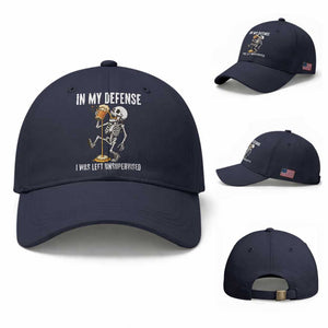 Funny Skeleton Beer Baseball Cap In My Defence I Was Left Unsupervised TS12 Baseball Cap Universal Fit Navy Print Your Wear