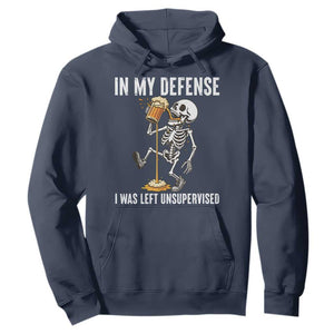 Funny Skeleton Beer Hoodie In My Defence I Was Left Unsupervised TS12 Navy Print Your Wear