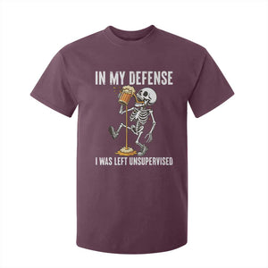 Funny Skeleton Beer T Shirt For Kid In My Defence I Was Left Unsupervised TS12 Maroon Print Your Wear