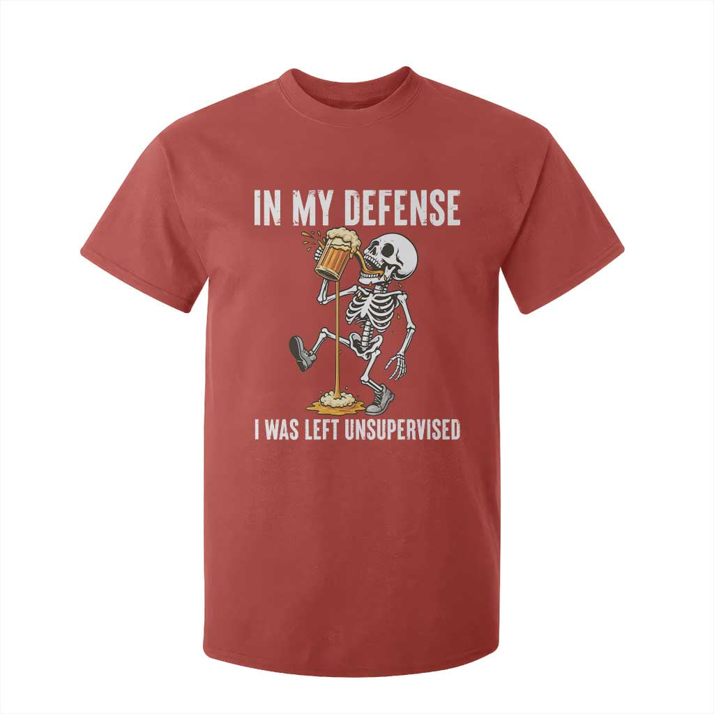 Funny Skeleton Beer T Shirt For Kid In My Defence I Was Left Unsupervised TS12 Red Print Your Wear
