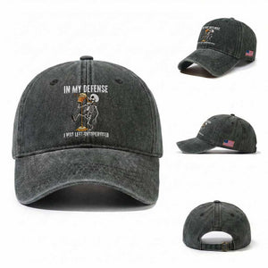 Funny Skeleton Beer Washed Cotton Baseball Cap In My Defence I Was Left Unsupervised TS12 Washed Cap Universal Fit Dark Green Print Your Wear