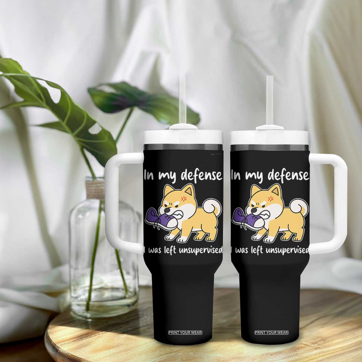 Sarcastic Dog Lover Tumbler With Handle In My Defense I Was Left Unsupervised TS12 Print Your Wear