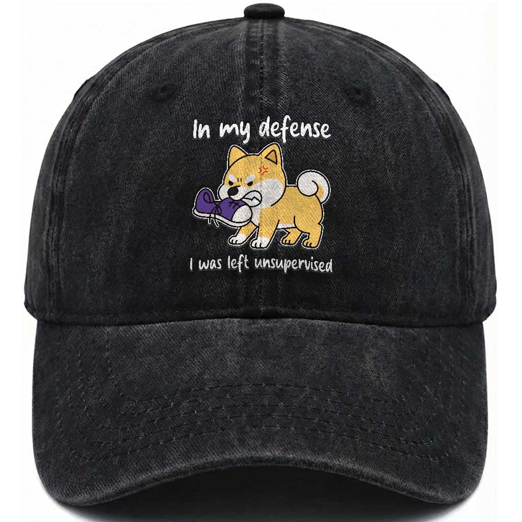 Sarcastic Dog Lover Washed Cotton Baseball Cap In My Defense I Was Left Unsupervised TS12 Print Your Wear