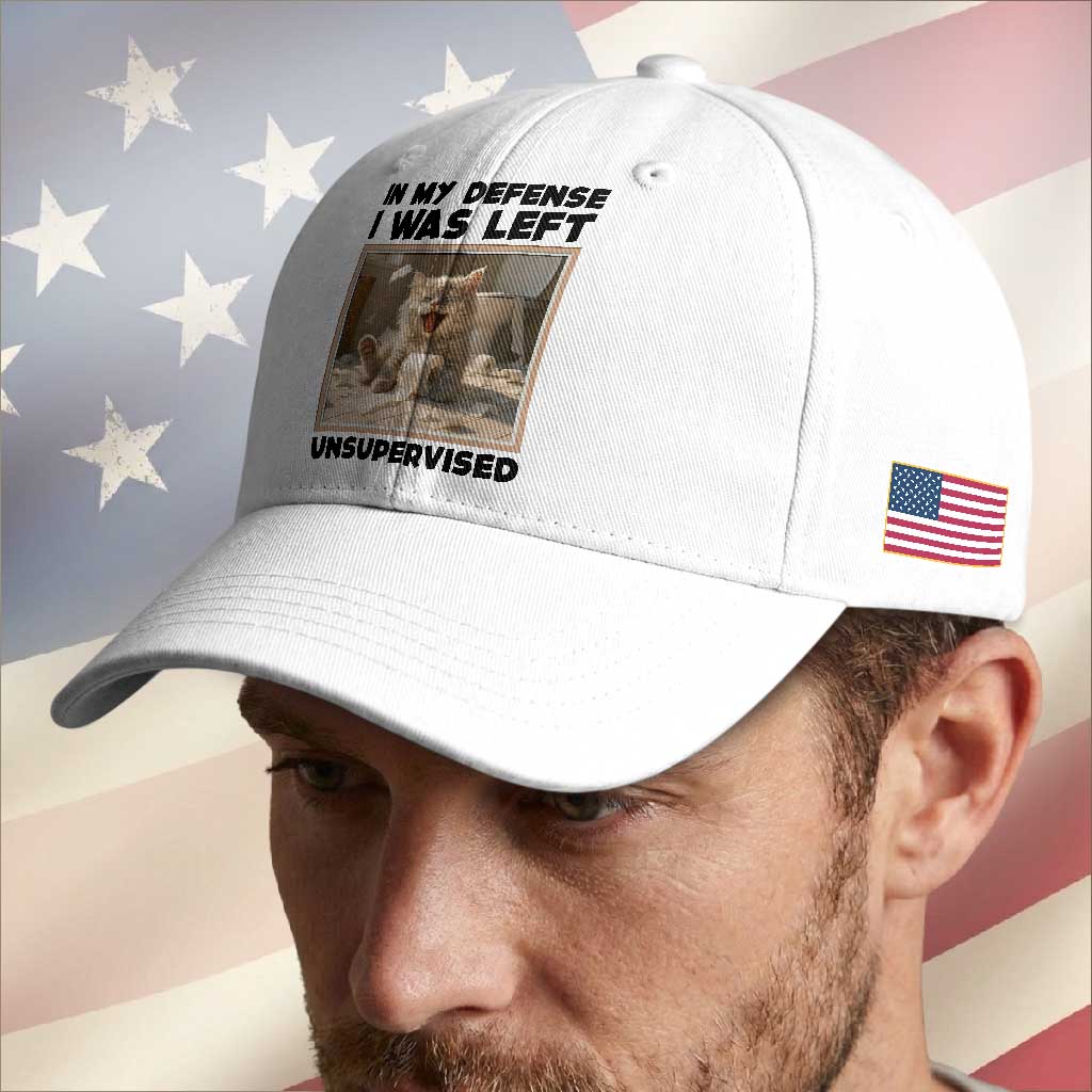 Funny Cat Humor Baseball Cap In My Defense I Was Left Unsupervised TS12 Print Your Wear