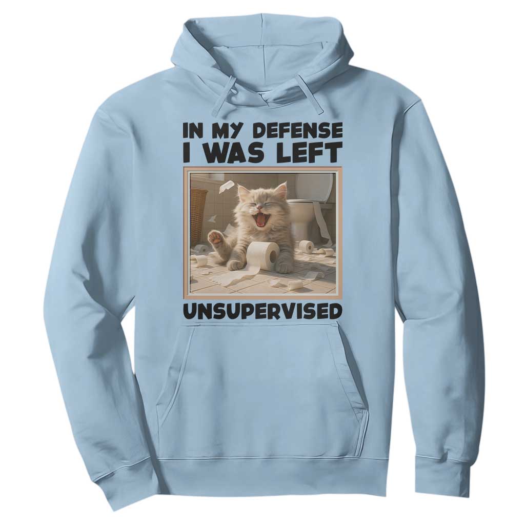 Funny Cat Humor Hoodie In My Defense I Was Left Unsupervised TS12 Light Blue Print Your Wear