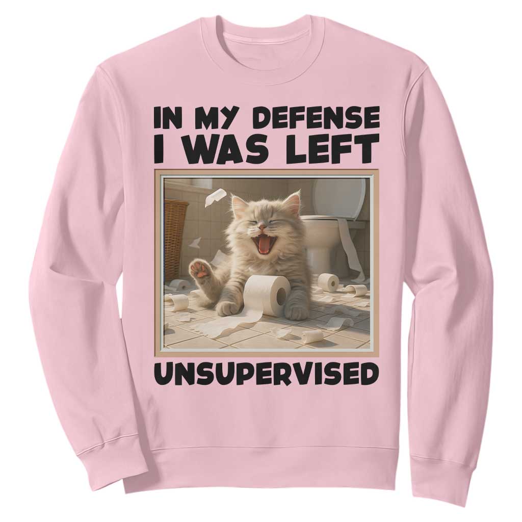Funny Cat Humor Sweatshirt In My Defense I Was Left Unsupervised TS12 Light Pink Print Your Wear