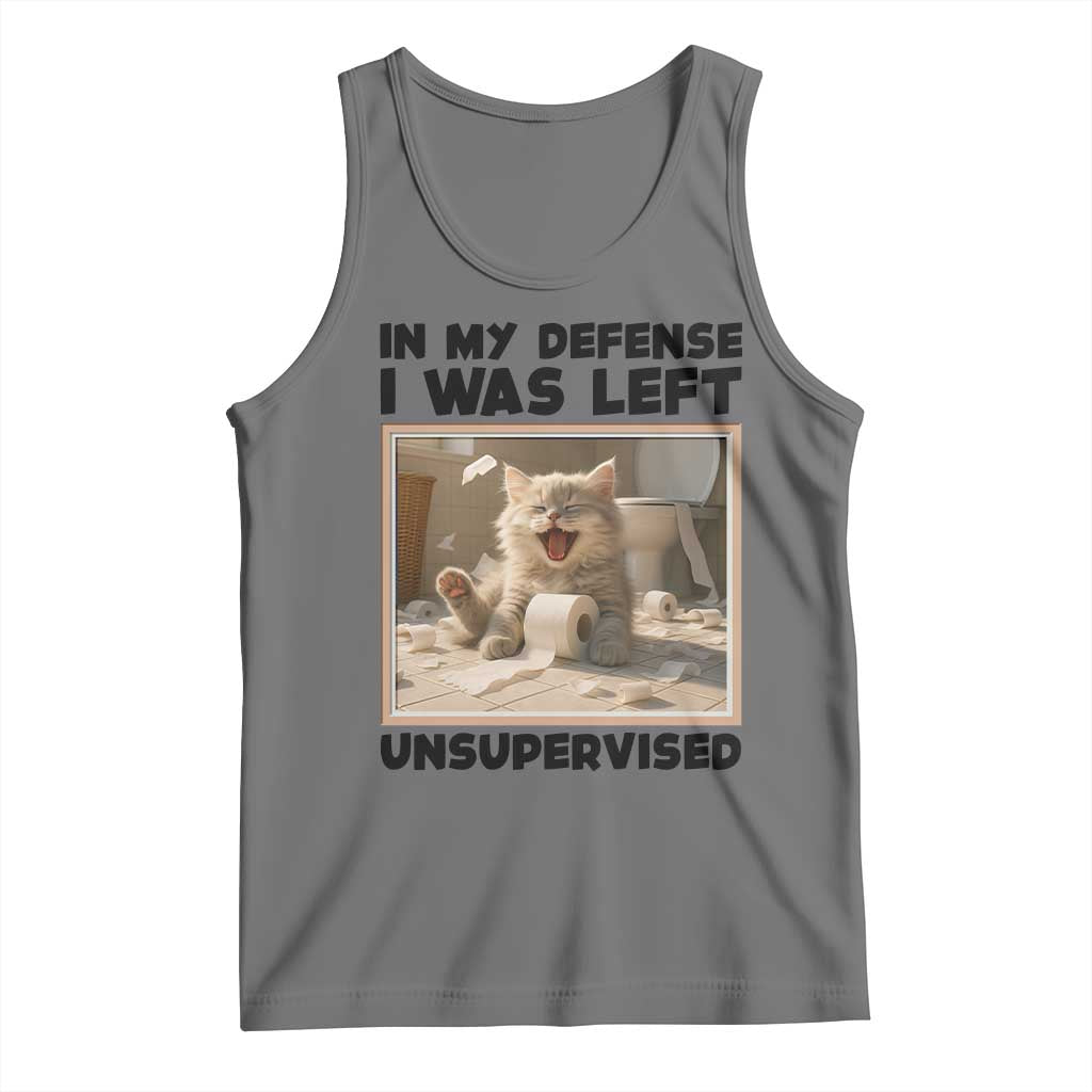 Funny Cat Humor Tank Top In My Defense I Was Left Unsupervised TS12 Black Heather Print Your Wear