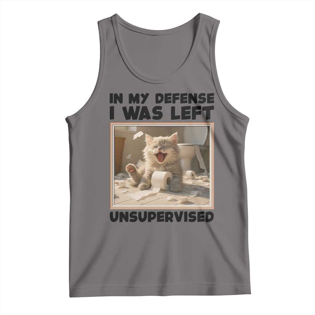 Funny Cat Humor Tank Top In My Defense I Was Left Unsupervised TS12 Deep Heather Print Your Wear