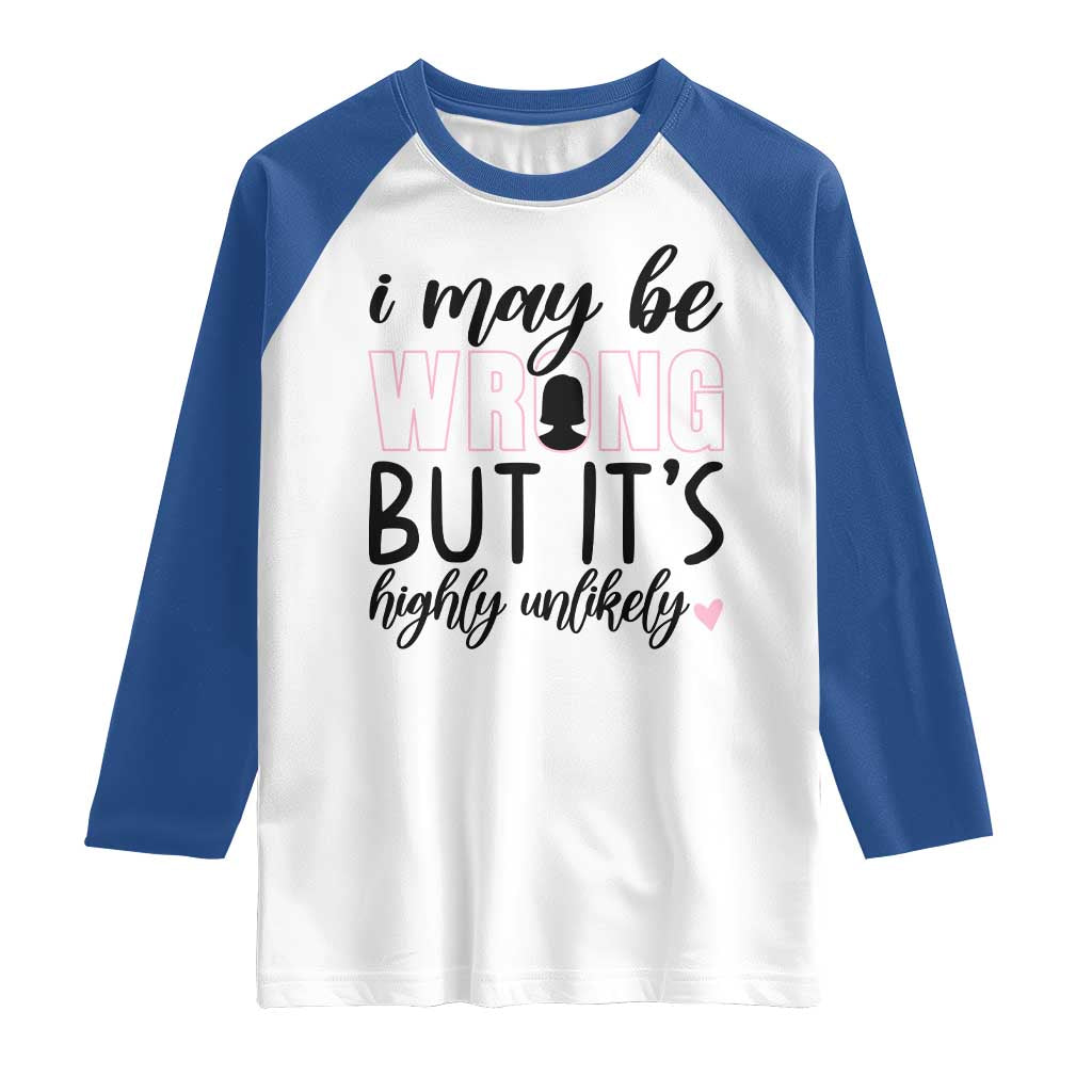 I May Be Wrong But It Is Highly Unlikely Raglan Shirt Funny Sarcastic TS12 White Royal Print Your Wear