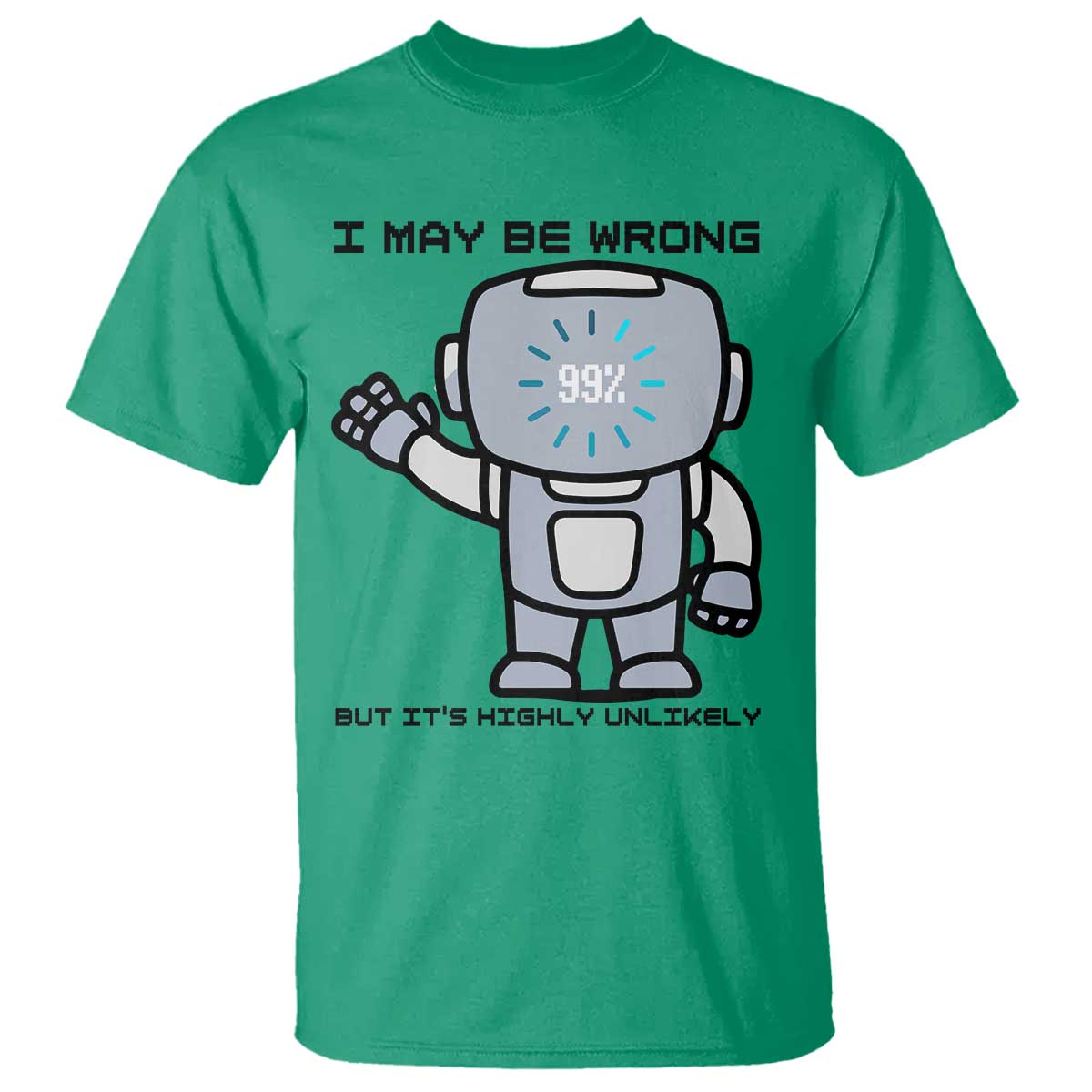 Funny Robot Humor T Shirt I May Be Wrong But It Is Highly Unlikely TS12 Irish Green Print Your Wear