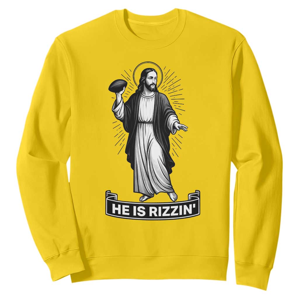 Christian Football Lover Sweatshirt He Is Rizzin Funny Gift TS12 Daisy Print Your Wear
