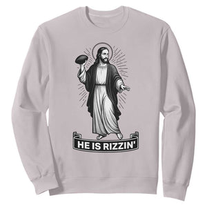 Christian Football Lover Sweatshirt He Is Rizzin Funny Gift TS12 Ice Gray Print Your Wear