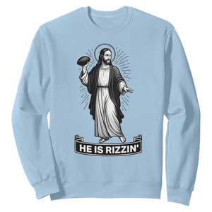 Christian Football Lover Sweatshirt He Is Rizzin Funny Gift TS12 Light Blue Print Your Wear