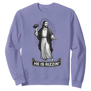 Christian Football Lover Sweatshirt He Is Rizzin Funny Gift TS12 Violet Print Your Wear