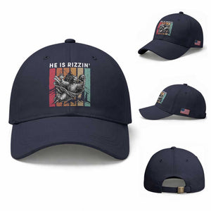 He Is Rizzin Baseball Cap Funny Christian Football Lover Gift TS12 Baseball Cap Universal Fit Navy Print Your Wear