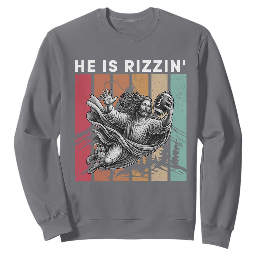 He Is Rizzin Sweatshirt Funny Christian Football Lover Gift TS12 Charcoal Print Your Wear