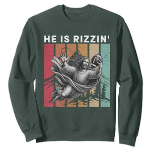 He Is Rizzin Sweatshirt Funny Christian Football Lover Gift TS12 Dark Forest Green Print Your Wear