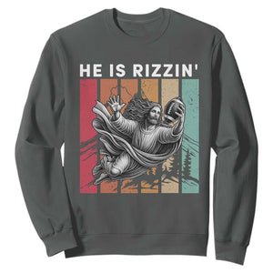 He Is Rizzin Sweatshirt Funny Christian Football Lover Gift TS12 Dark Heather Print Your Wear