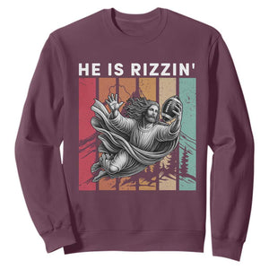He Is Rizzin Sweatshirt Funny Christian Football Lover Gift TS12 Maroon Print Your Wear