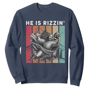 He Is Rizzin Sweatshirt Funny Christian Football Lover Gift TS12 Navy Print Your Wear