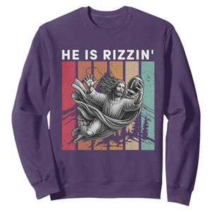 He Is Rizzin Sweatshirt Funny Christian Football Lover Gift TS12 Purple Print Your Wear