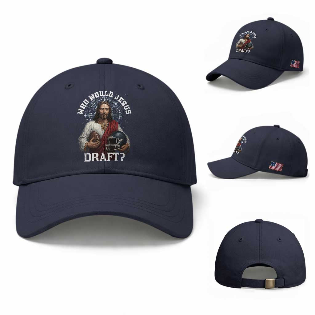 Christian Football Gift Baseball Cap Who Would Jesus Draft TS12 Baseball Cap Universal Fit Navy Print Your Wear