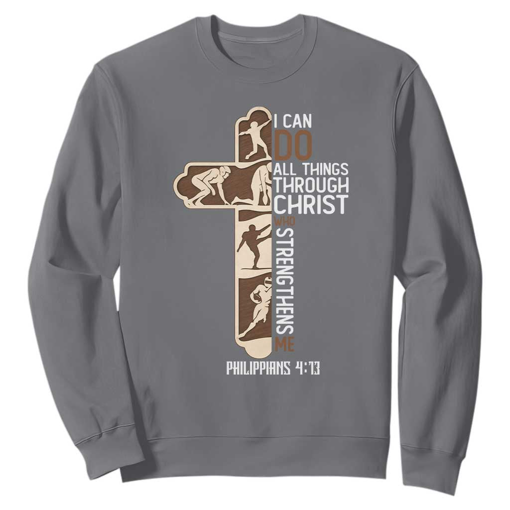 Christian Football Player Gift Sweatshirt God Gives Me Strength TS12 Charcoal Print Your Wear